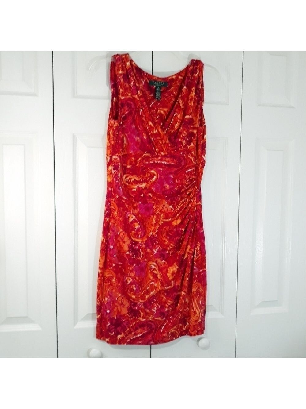 Lauren Ralph Lauren Dress Sleeveles Ruffled Orange Pink V Neck Size 4